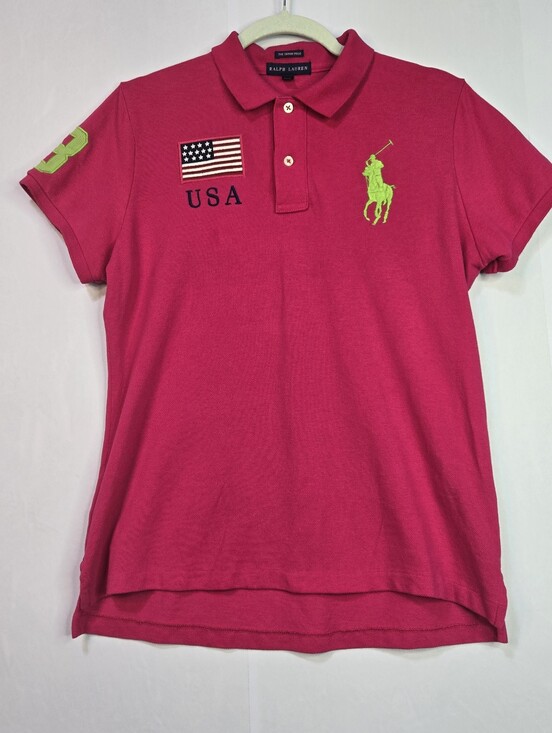 Ralph Lauren Tops - POLO Big Pony By Ralph Lauren Size L, USA Flag, Hot Pink #3 On Back & Sleeve